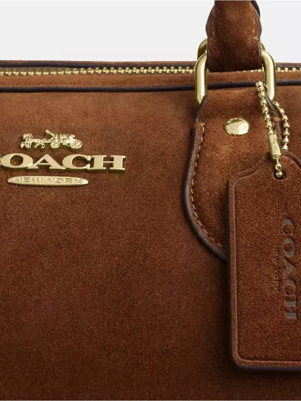 Coach Brown suede large Rowan satchel handbag purse NWT